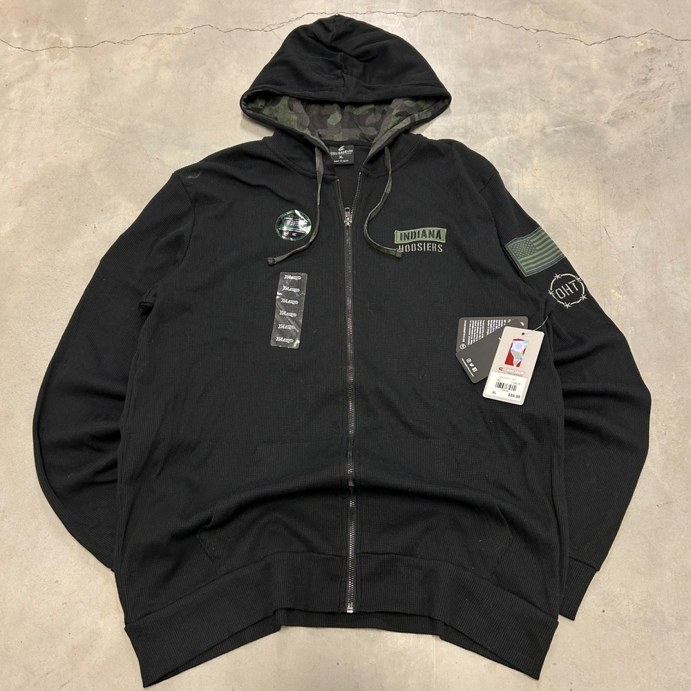 Colosseum Indiana Hoosiers OHT Military Thermal Full Zip Hoodie Black XL NEW